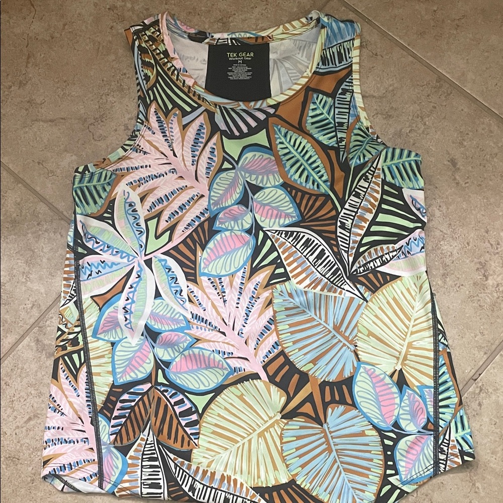 tek gear Pastel Tropical Leaf Print Tank Top